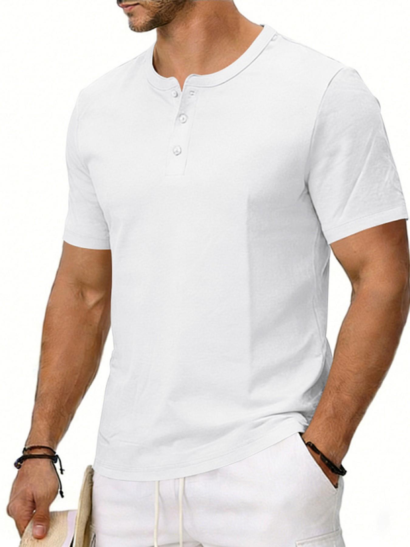 Men's Vintage Summer Loose-Fit Short Sleeve T-Shirt, Henry Collar Plain Color Quick-Dry Breathable, Casual Fashion for Men