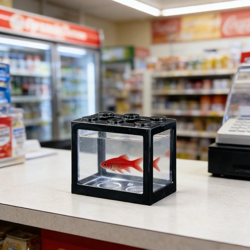 1/2 Pieces,Stackable Mini Betta Fish Tank, Desktop Small Transparent Aquarium, Creative Home Office Decor