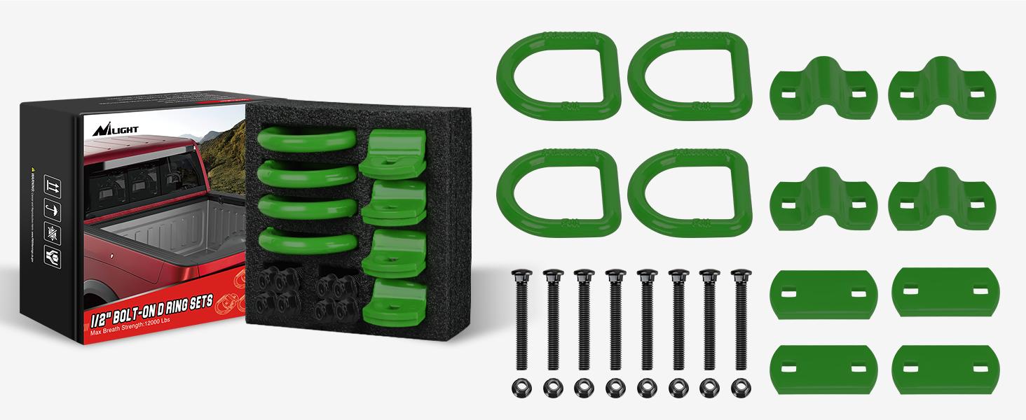 Nilight 4 PCS D Ring Tie Down Anchor 1/2" Heavy Duty Tie Down Rings with Screws Bolts on Trailer Truck Bed Cargo 12000 Lbs Break Strength Tie Down Anchors Hook Green  dealsforyoudays