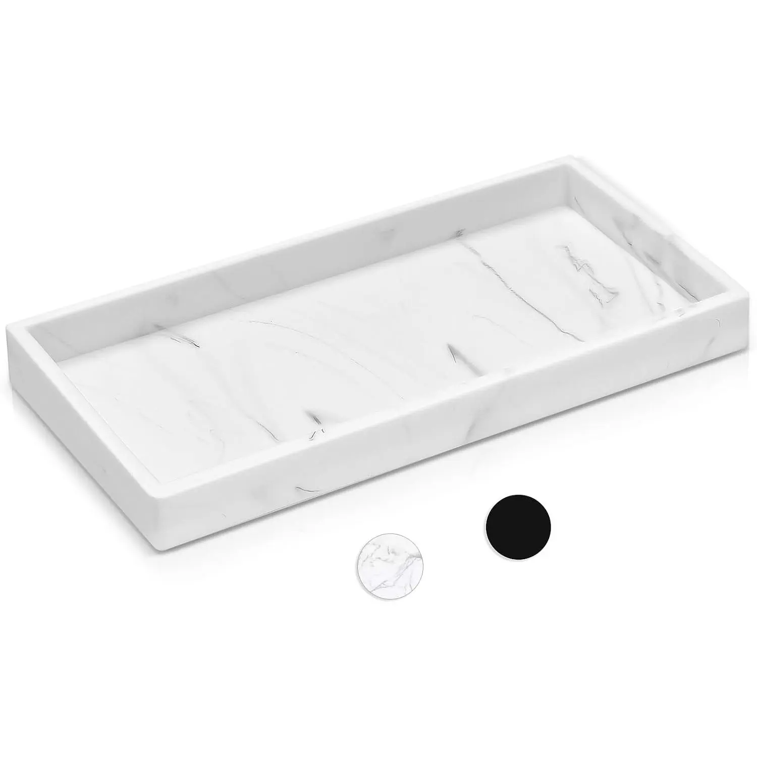 Bathroom  Tray, 7.9''  Kitchen Sink Soap Tray, Toilet  Desk Organizer, Perfume Tray, Coffee Table Tray (Marble White)