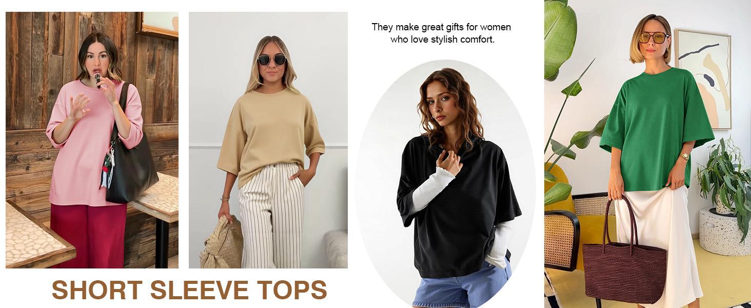Imily Bela Womens 2026 New Oversized Half Sleeve T-Shirts Summer Casual Crew Neck Tunic Tops Loose Fit Boxy Basic Tees