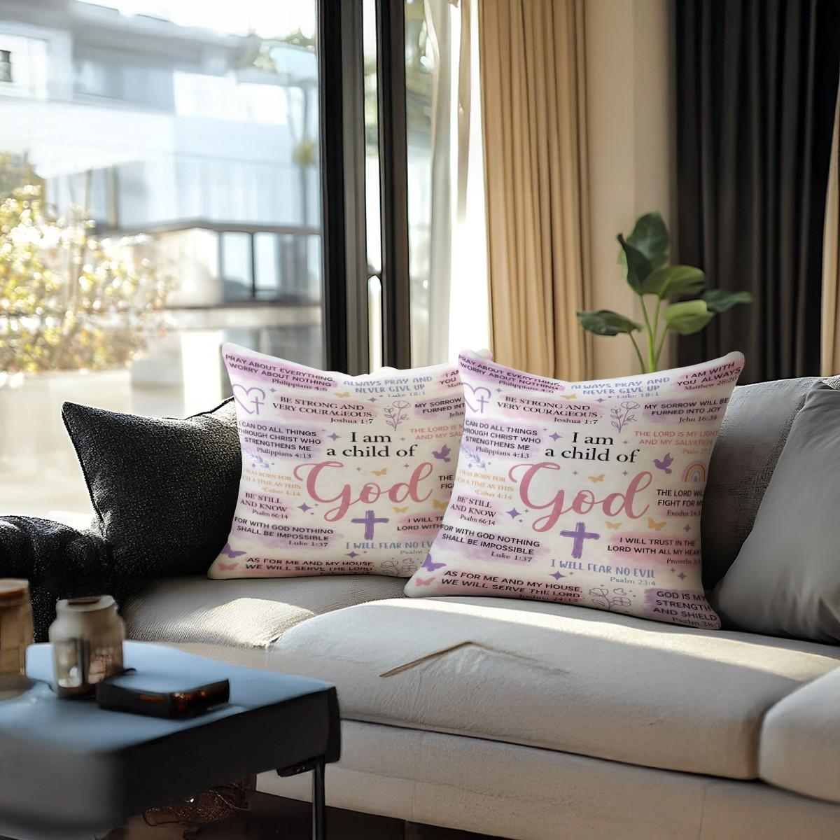I Am A Child Of God Throw Pillow, Christian Bible Verse Cushion, Religious Accent Pillow (Includes Pillow Core), Inspirational Decor for Bedroom, Sofa & Church,Gift for Mother, Sister, Daughter