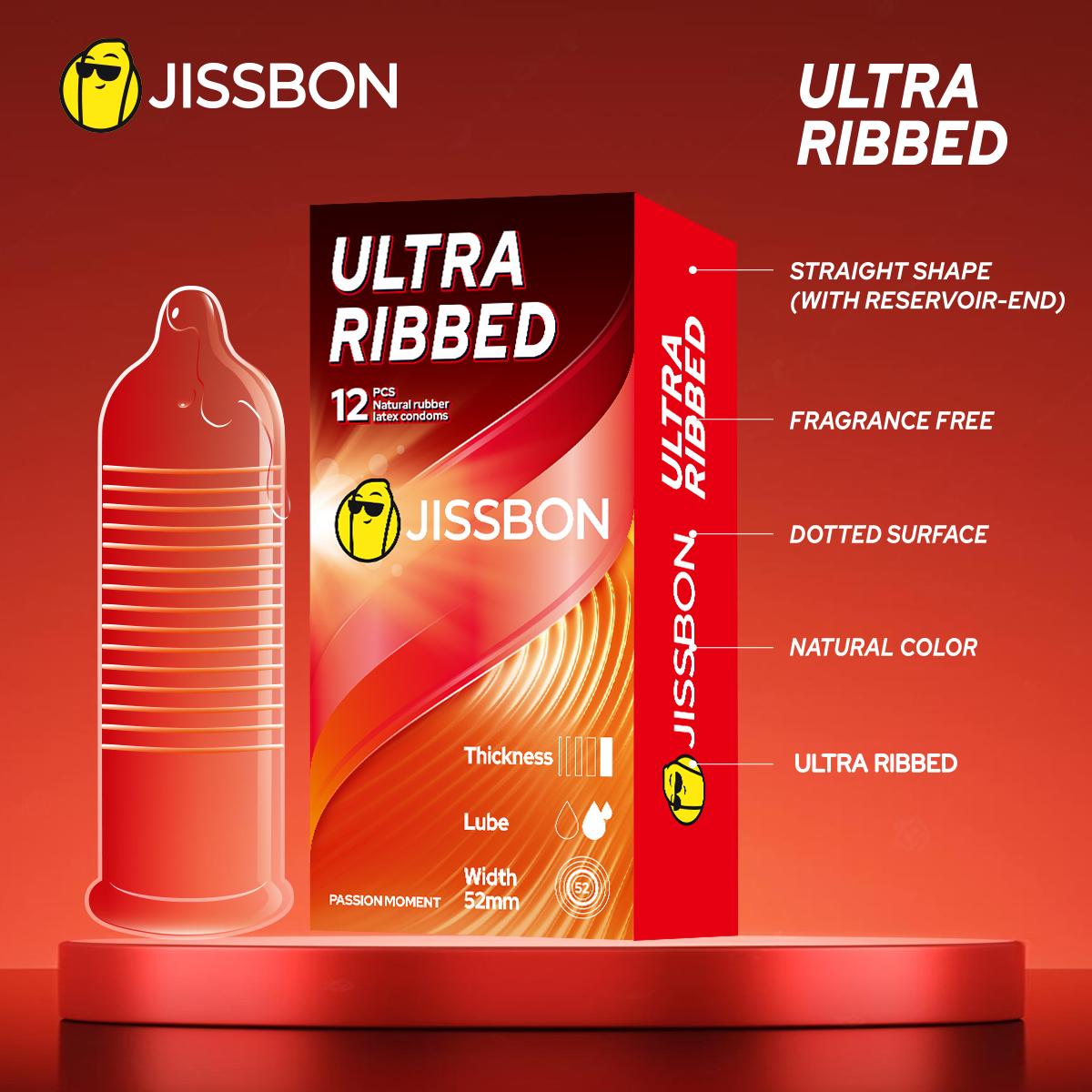JISSBON condoms for men   Ribbed Condom, 52mm, with Ribbed Design forDouble Pleasure and Intense Stimulation Threads!Designed for intense sensory experiences, natural latex
