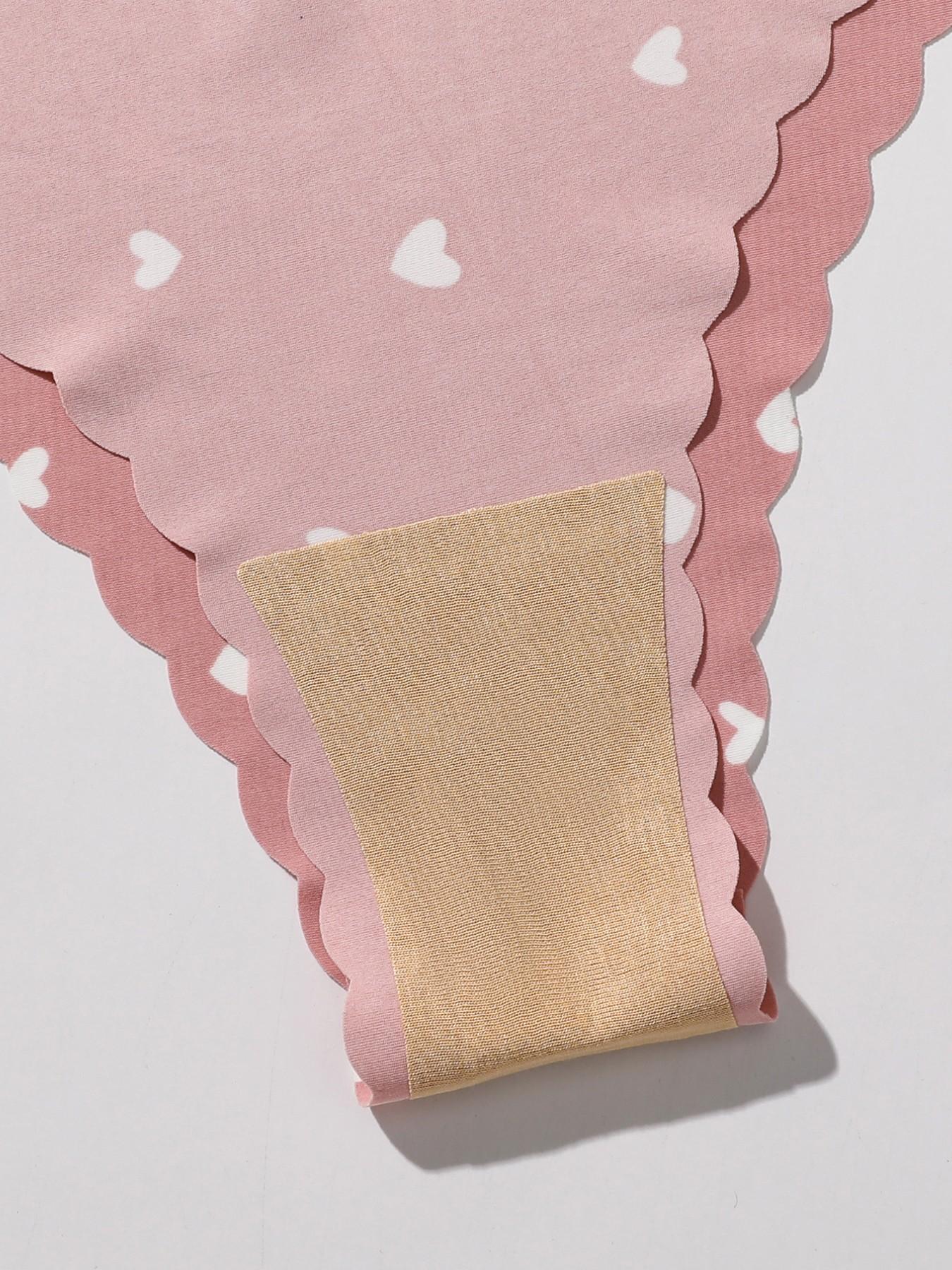 6-Pack Low-Rise Seamless Adhesive Thongs - Scalloped Edge, Heart/Leopard Prints & Soft Pastel Macaron Colors