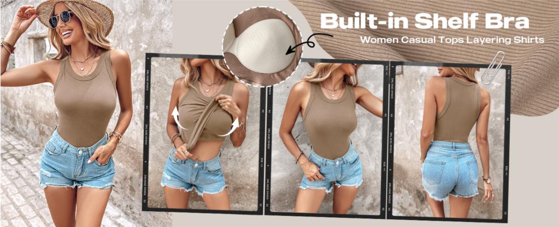 ChicMe 2 Piece Tank Tops with Built in Bras Athletic Tank Tops for Women Ribbed Tank Top/Ribbed Built-in Bra Tank Top ChicMe 2 Piece Tank Tops with Built in Bras Athletic Tank Tops for Women Ribbed Tank Top/Ribbed Built-in Bra Tank Top