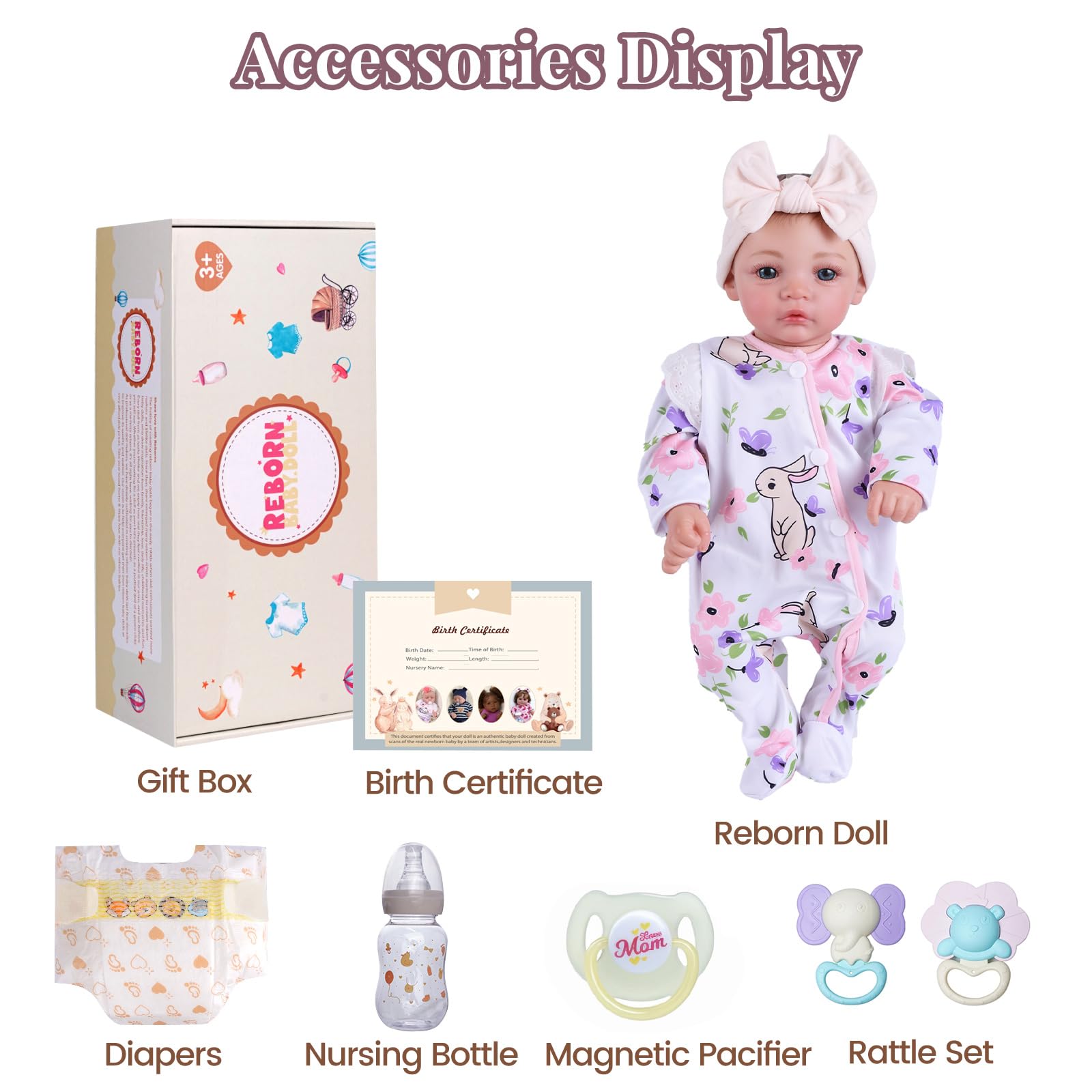 BABESIDE 12/17/20 Inch Lifelike Reborn Baby Dolls Soft Full Body, Realistic Baby Doll Sweet Sleeping Soft Vinyl Real Life Baby Dolls Cute Girl with Toy Accessories Gift Set for Kids Age 3+