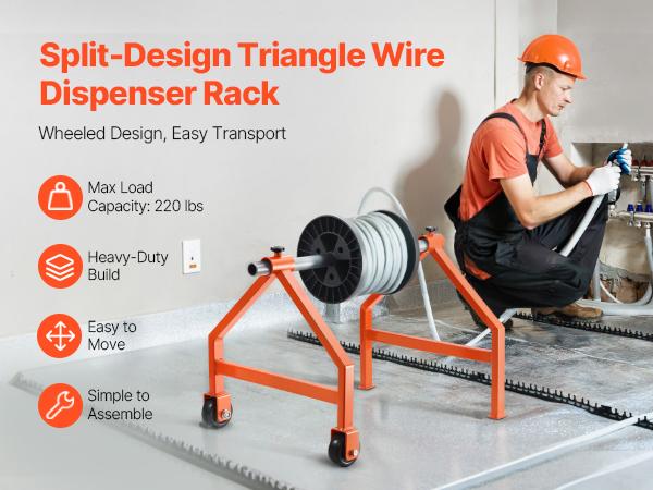 VEVOR Wire Spool Rack, 220 lbs Load Capacity, Portable Cable Caddy, Moveable Wire Rack with Wheels, Spool Holder, Up to 29.9 in Diameter, for Electrical Industrial and Retail Use, Working Efficiency
