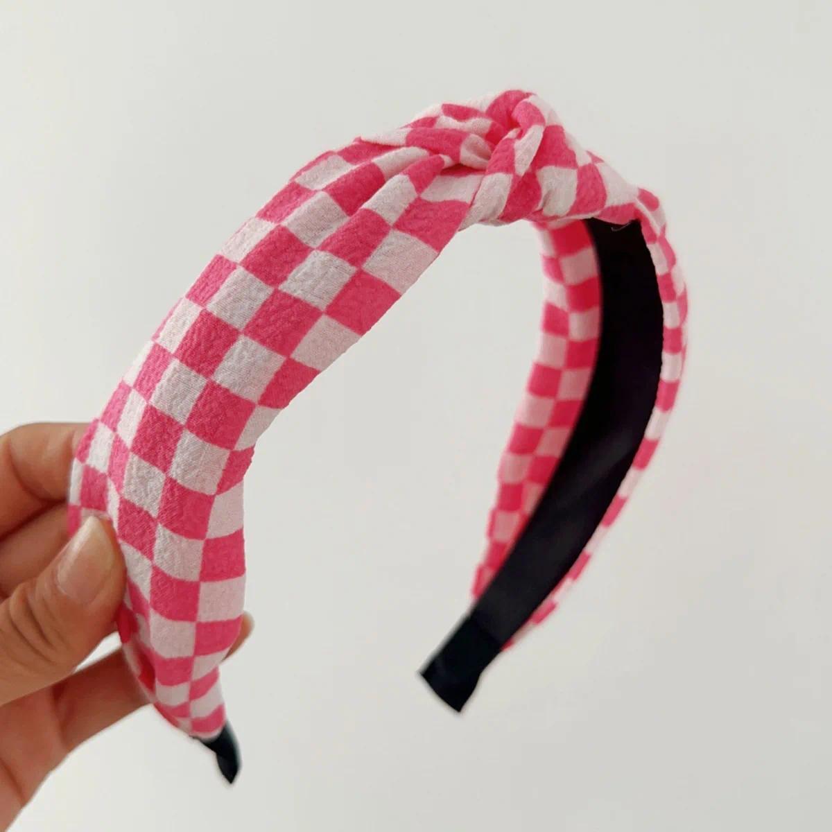 Fabric Hair Bands Wide Edge Sweet Elegant Valentine's Day Hair Accessories New Pink System Pearl Checkerboard Flowers