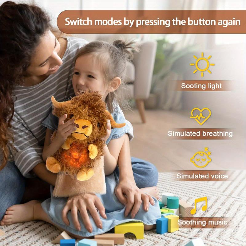 2025 New Highland Cow Plush Doll Stuffed Animal, Highland Cow Plush Toy with Rhythmic Breathing Motion and Music Lights, Portable Highland Cow Plush Toy with Lights and Music, Plush Character 2025 New Highland Cow Plush Doll Stuffed Animal, Highland Cow Plush Toy with Rhythmic Breathing Motion and Music Lights, Portable Highland Cow Plush Toy with Lights and Music, Plush Character