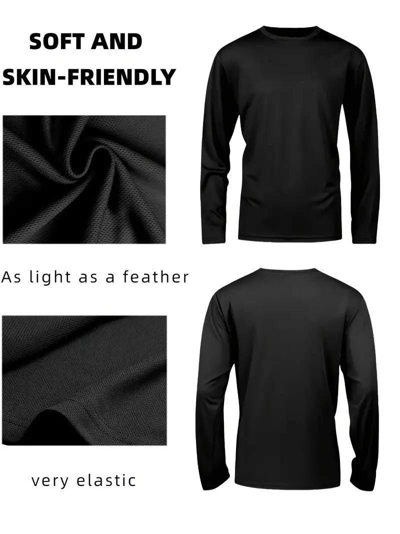 5 Piece Men's Quick Dry Long Sleeve Shirt - Moisturewicking, breathable polyester, crew neck, Outdoorfun,solid color casualsportswear, machine washable, moisture wicking garmentsCrew Neck T-Shirt |     Stretchable Material Fathersdaygift
