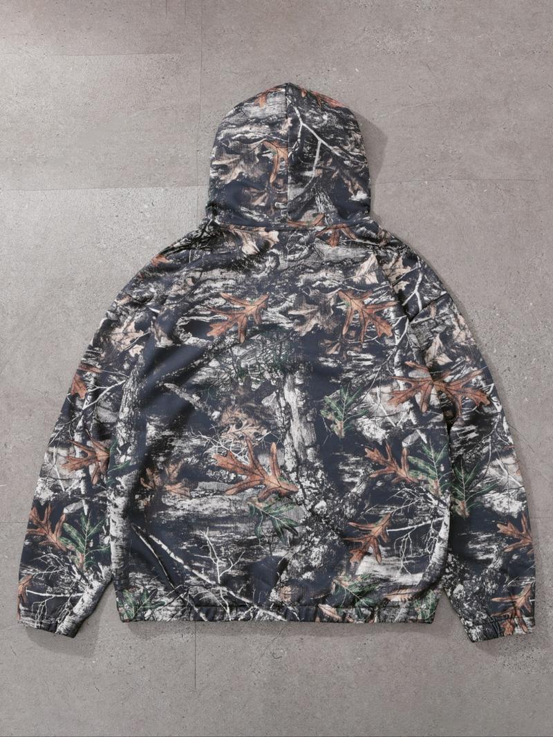Men's Camo Print Hoodie, Regular Fit Casual Letter Print Long Sleeve Hooded Sweatshirt for Fall & Winter, Men's Top for Daily Wear