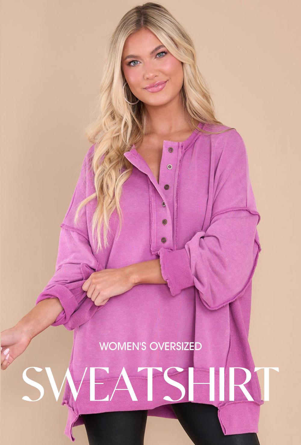 EVALESS Women's Oversized Button Henley Sweatshirts,Casual Long Sleeve Pullover Sweater,V Neck Solid Patchwork Tunic Tops,2026 Fashion Womenswear Fall Winter Outfits