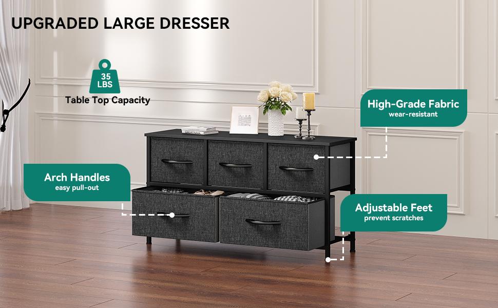 Yitahome Dresser for Bedroom with 5 Drawers, TV Stand Fabric Dresser, Chests of Drawers, Organizer Unit Storage Tower for Bedroom,Living Room,Closets,Wide Dresser,Girl,Storage Shelf