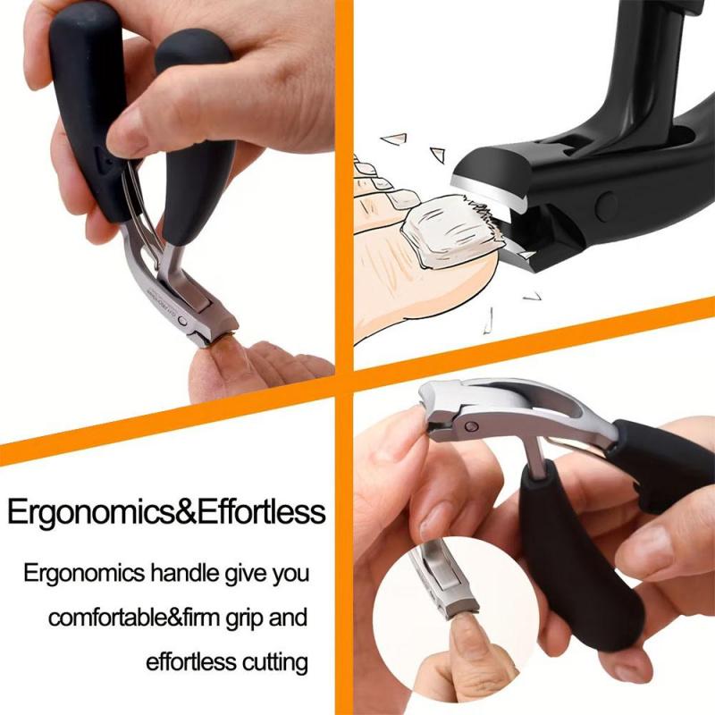 Professional Stainless Steel Nail Clippers, Wide Opening Anti-Splash Design, Long Handle Thick Toenail, Suitable for Men and Elderly