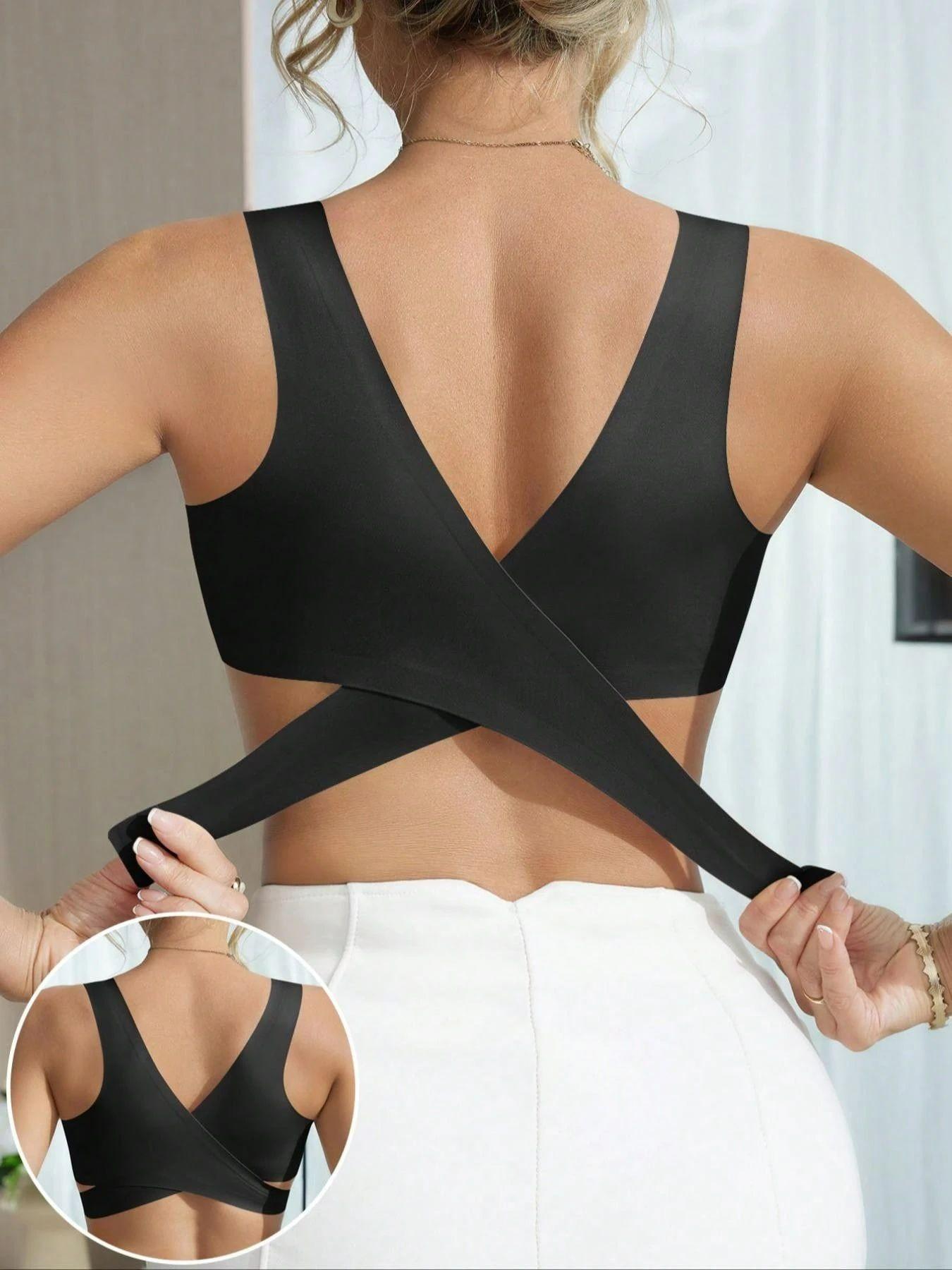 Plus Size Seamless Crisscross Back Bra for Women - Wire-Free Front Closure Support, Invisible Shapewear Bra for All Day Wear