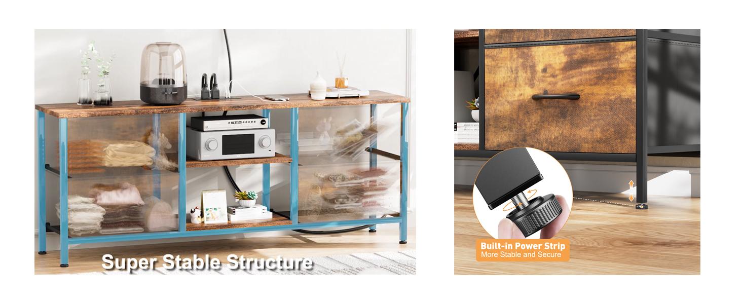 【BF&CM】AOWOS Dresser TV Stand for 50/55 inch TV, Wide Dressers & Chests of Drawers with Charging Station & 4 PU Drawers Storage, Console Sofa Table for Bedroom, Living Room