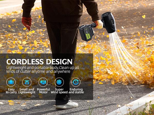 YUQUESEN Cordless Leaf Blower Violent Turbo Fan 200W Handheld Super Power Air Duster for Garden Patio Cleaning Drying Car Wash Snow Removal