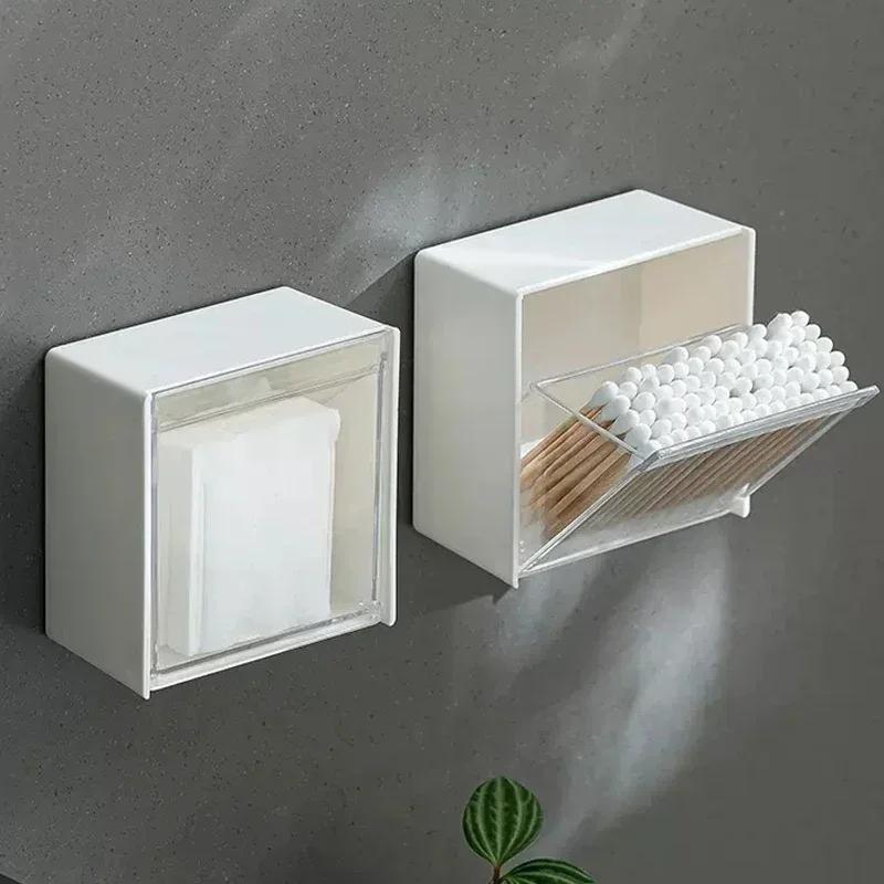 Wall-Mounted Storage Box, Plastic Bathroom Organizer, Home Multi-Functional Storage, Lightweight Design, Suitable for Cotton Swab Accessories