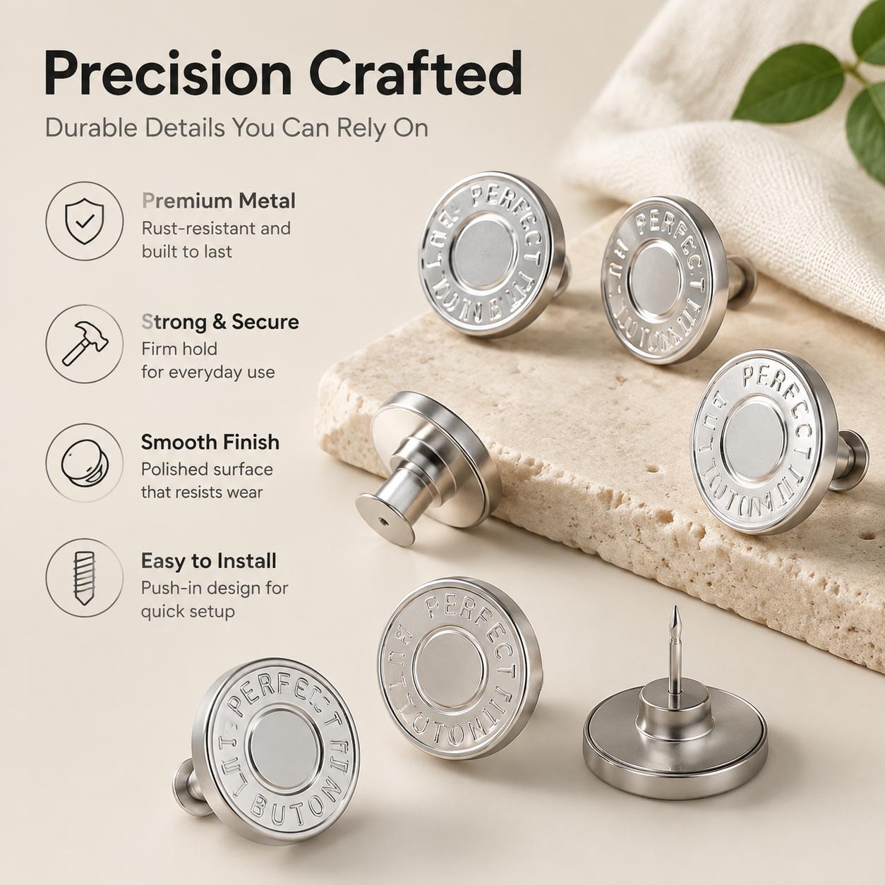 Metal Jeans Waistline Cinch Adjuster Buttons, I-Shaped Buckle, No-Nail Detachable Design for Effortless Waist Size Modification & Custom Fit, Metal Buttons