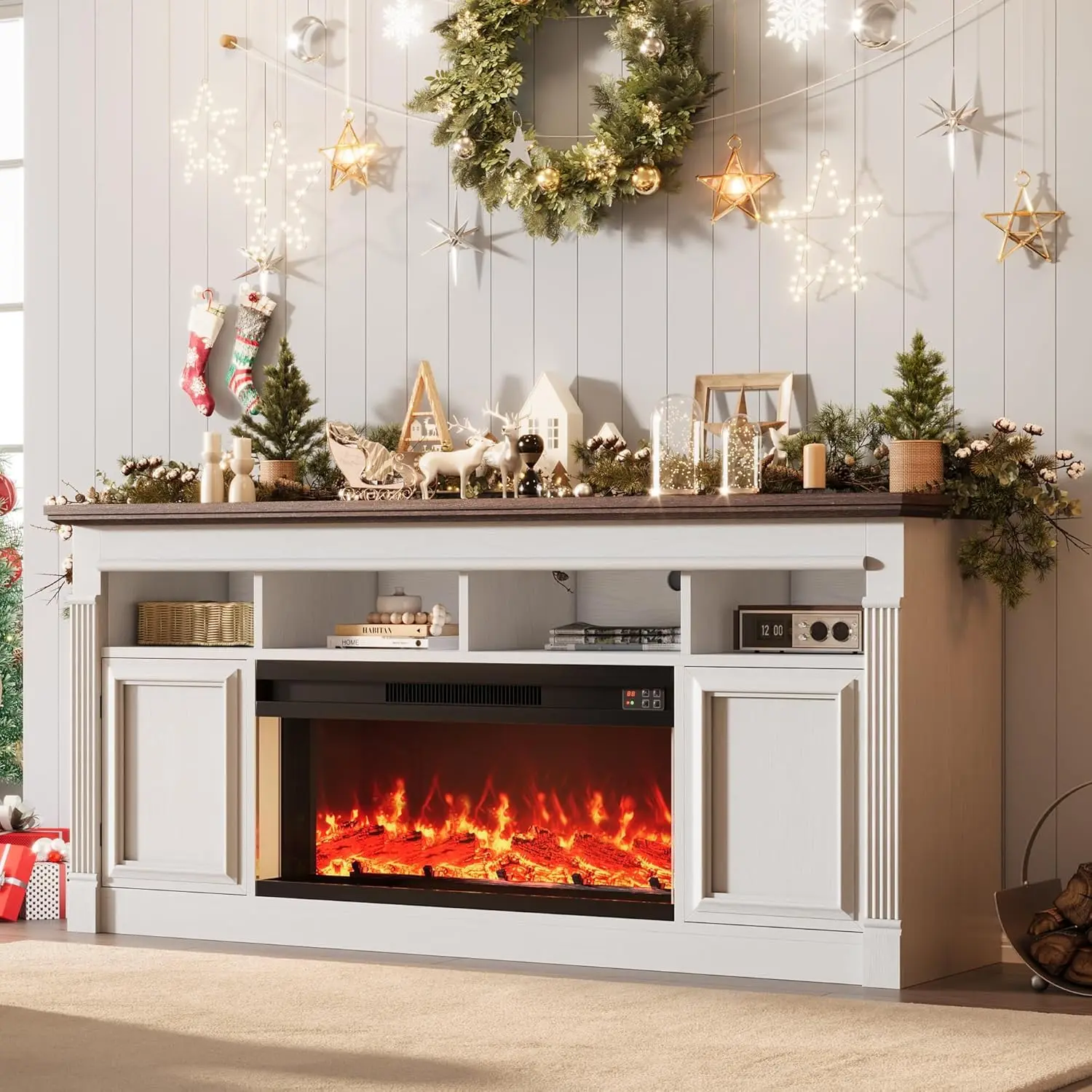 Farmhouse Electric Fireplace Insert, 36 in - Fits TV Stand/Entertainment Center up to 68 in - Remote Control, 4-Color Flame, Timer, Overheat Protection