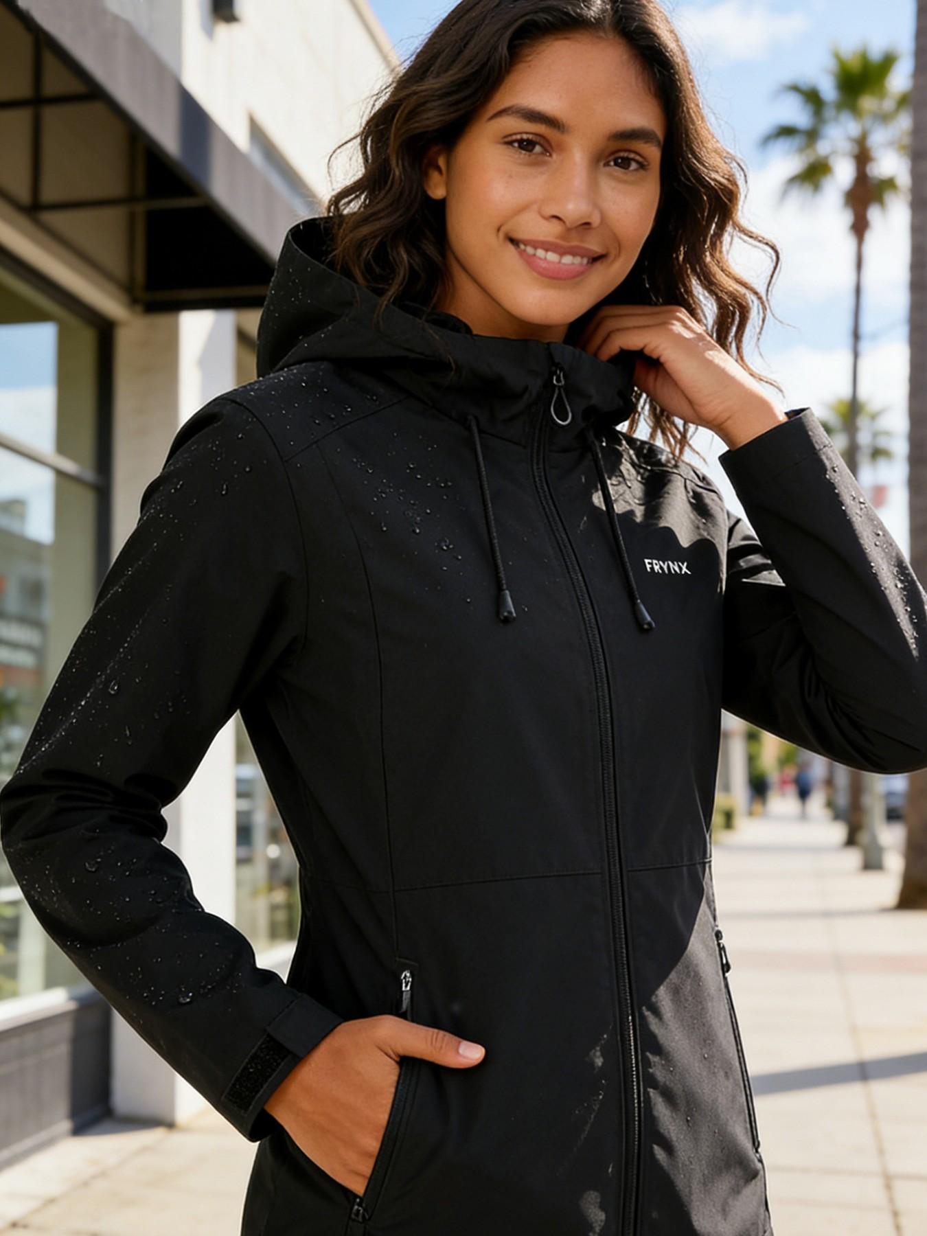 Women's Outdoor Windproof Waterproof Jacket with Zipper Pockets, Fashionable Comfortable Hooded Sport Coat for Spring Autumn Hiking, Sports Outerwear Wind Resistant Outerwear