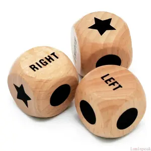 3 Pcs Left Right Center Game Dice Set, 1 Inch Wooden Dice, Fun Game Gadgets, Perfect Entertainment Supplies for Family Gatherings, Travel and Themed Parties