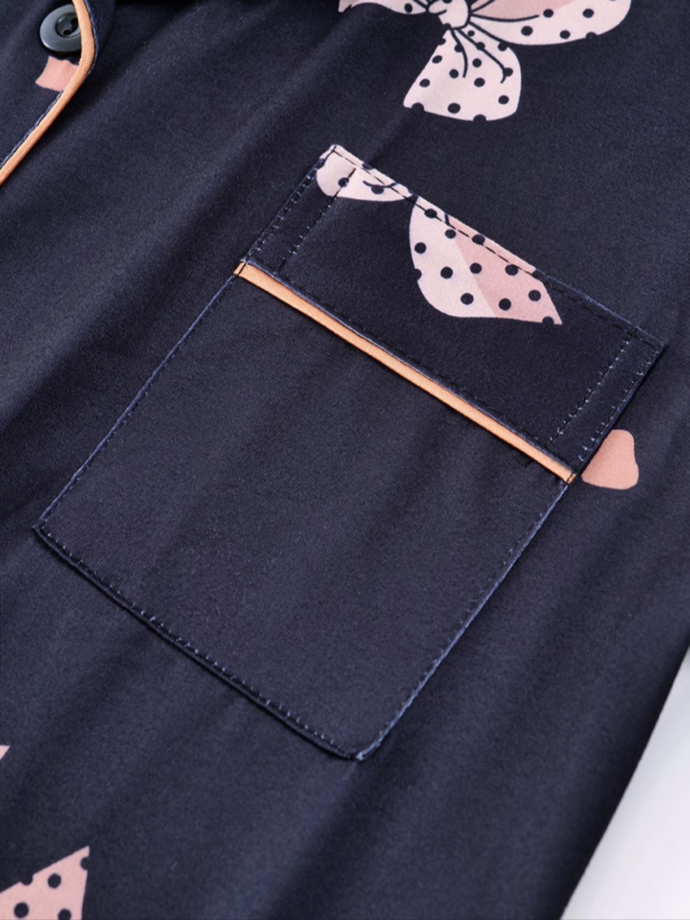 Women's Bow Print Pajama Set, Comfortable Sleepwear for All Seasons, Includes Top & Shorts/pants, Home Wear, Casual Nightwear