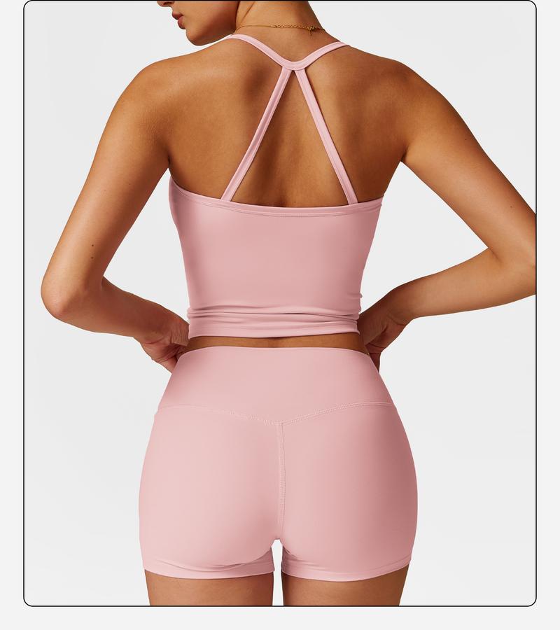 MFVIM Women's Yoga Wear Backless Lace Up Sports Bra and High Waisted Hip Lifting Shorts Matching Workout Set butt-lifting Pilates Improver Suit Sleeveless Gym Tops Lightweight Activewear Running Outfits Sporty Style Clothes