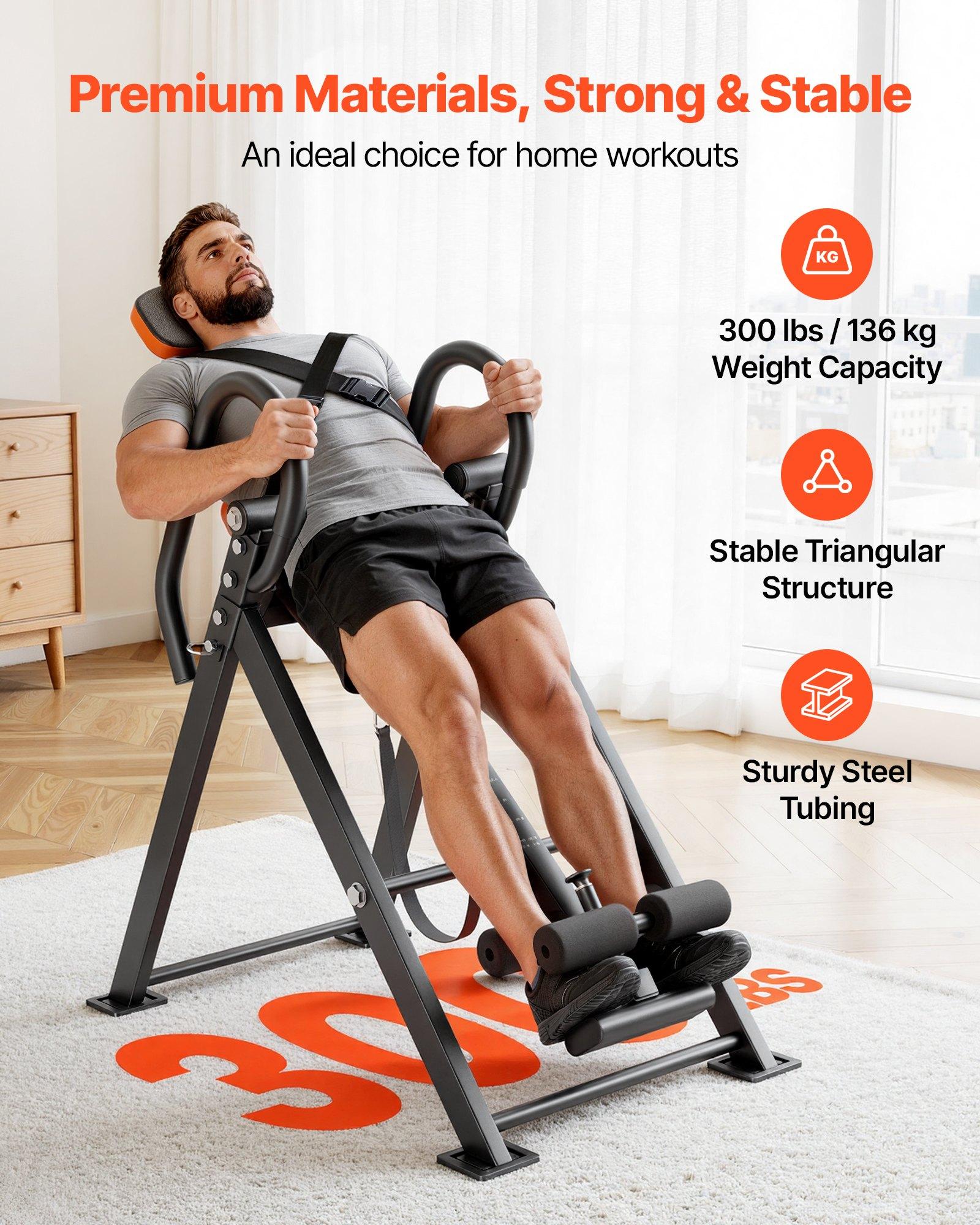 VEVOR Inversion Table, 300 lbs Capacity Heavy Duty Back Inverter Stretcher, Inverted Table with Dual-Roller Locking, Decompression Tables for Shoulders, Neck, Back, Multi-Angle Adjustable Tether Stra