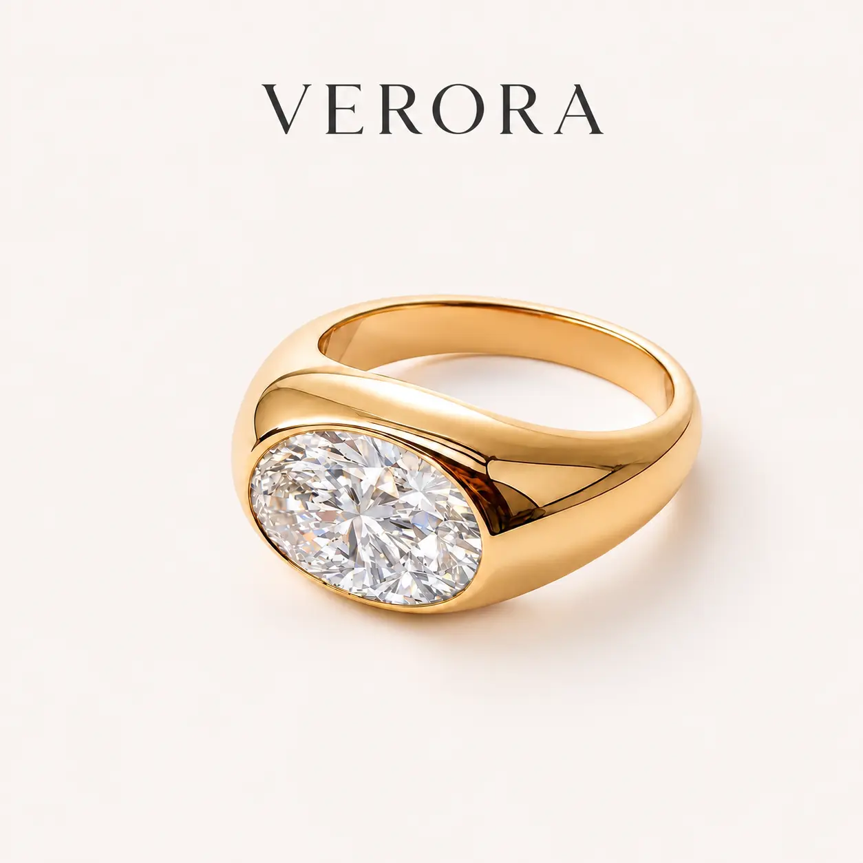 3.2ct Oval Radiant Cut Statement Chunky Ring East-West Bezel Waterproof & Tarnish-Resistant  Minimalist Daily Jewelry for Women 14K Gold Plated