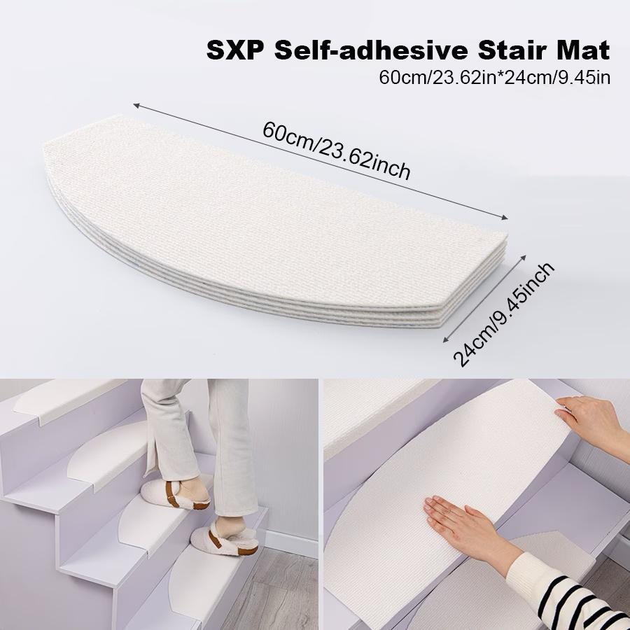 [Stair Treads] 6/15pcs Half-Round Stair Treads, Non-Slip Stair Carpets, Step Protection Rugs, Dective Trimmed Stair Mats, Indoor Room Supplies and Bedside Accessories, Suitable for Indoor, Outdoor Stairs and Various Scenarios