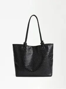 Woven Leather Handbag - Large Tote Bag for Women - Fashion Vegan Leather Tote, Commuter Tote Bag