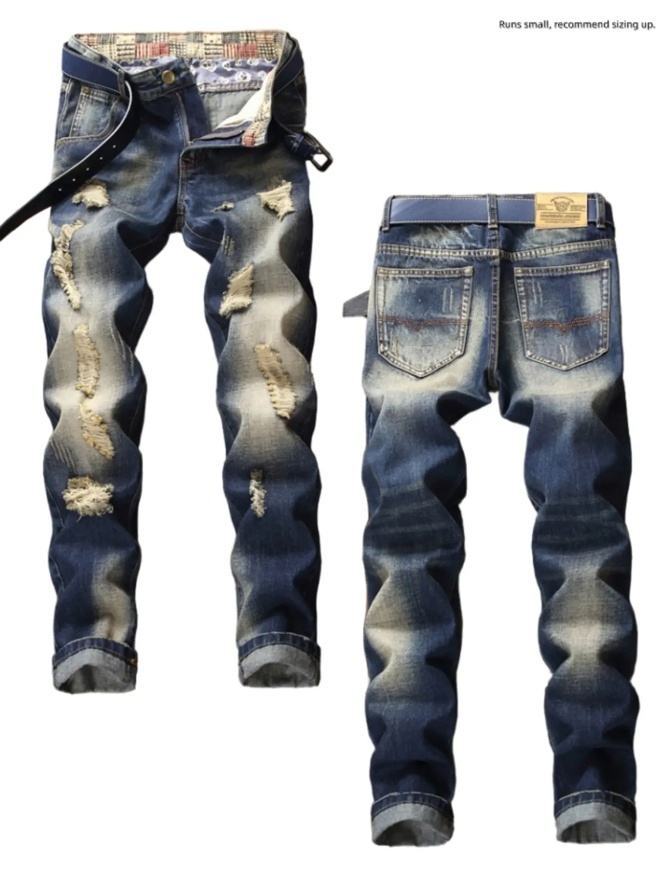 Men's Regular Fit Distressed Ripped Frayed Hem High Quality Leg Cowboy Jeans, Fashion Casual Comfy Denim Pants for Daily Outdoor Wear, Men's Bottoms for All Seasons
