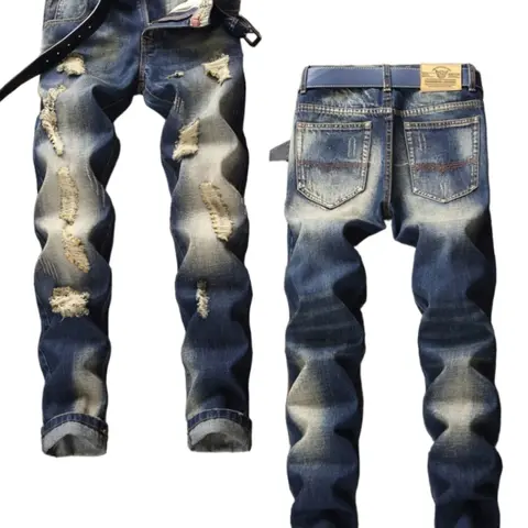 Men's Regular Fit   Ripped Jeans, Fashion Streetwear Casual Comfy Denim Pants for Daily Outdoor Wear, Mens Bottoms for All Seasons