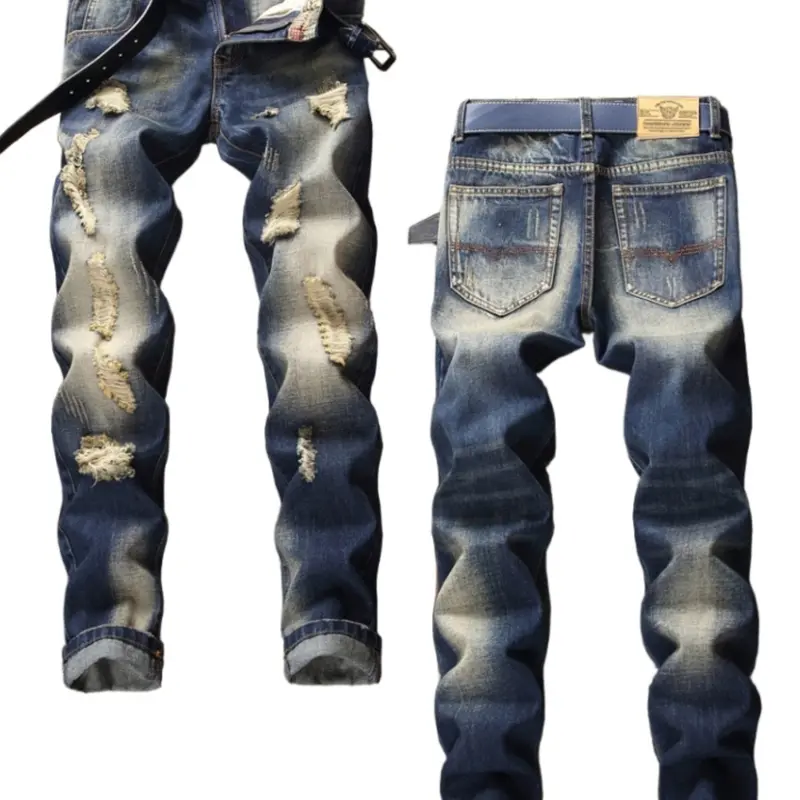 Men's Regular Fit   Ripped Jeans, Fashion Streetwear Casual Comfy Denim Pants for Daily Outdoor Wear, Mens Bottoms for All Seasons