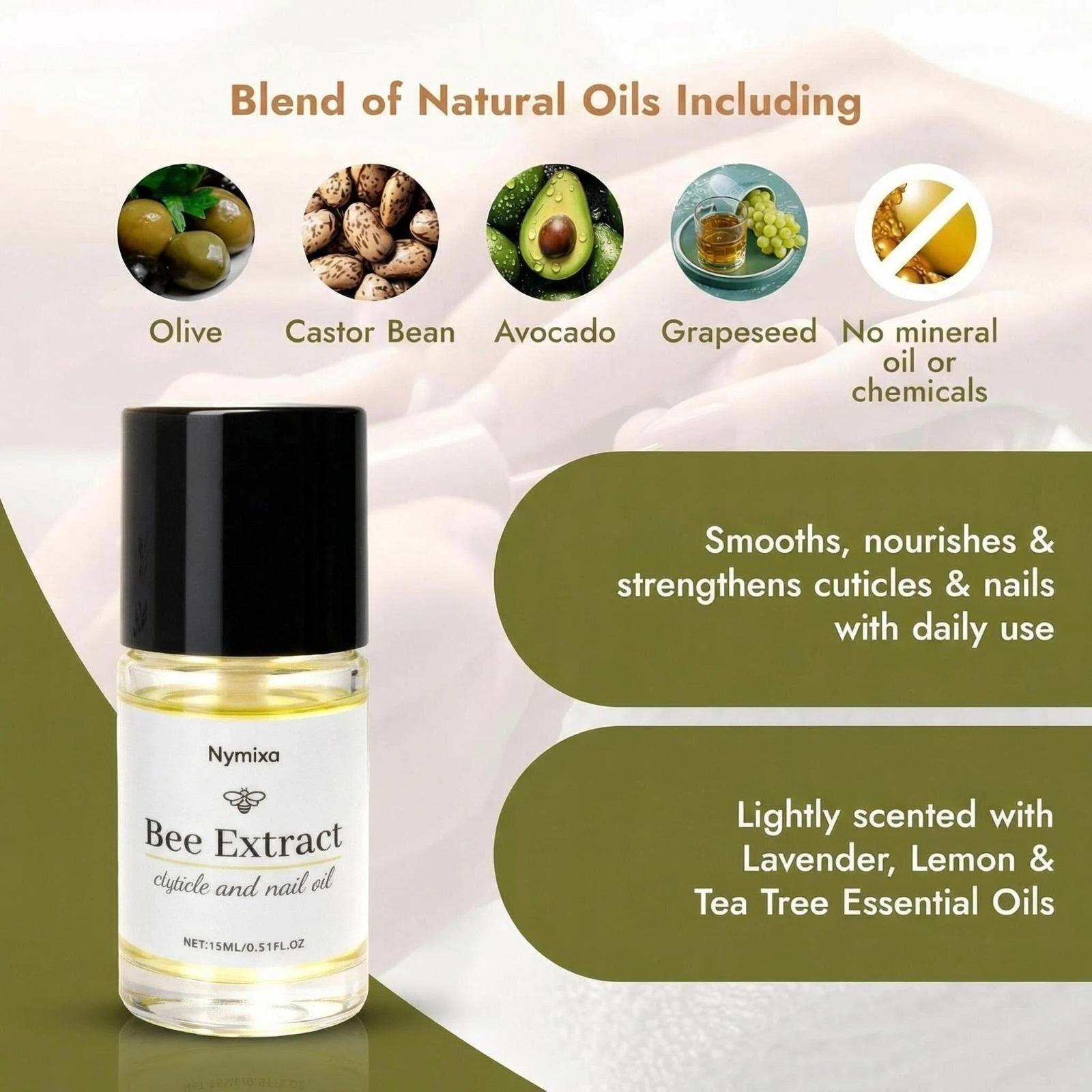 Bee Naturals Nail & Cuticle Oil 0.5 oz - Heals Cracked Nails & Rigid Cuticles, Deep Moisture with Avocado and Castor Oils