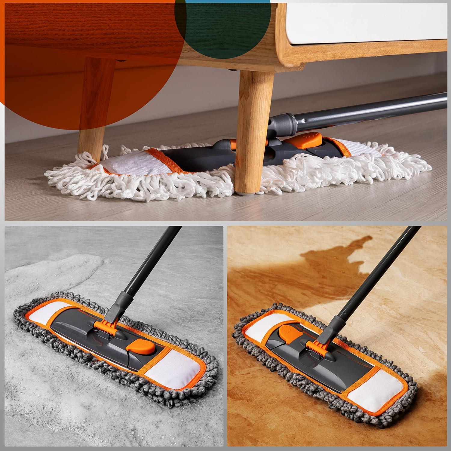 Mirofiebr Dust Mop with 7 count Washable Mop Pads and Extendable 55" Long Handle, Multifunction Floor Mop for Hardwood,Marble,Laminate,Tile Floor Mopping