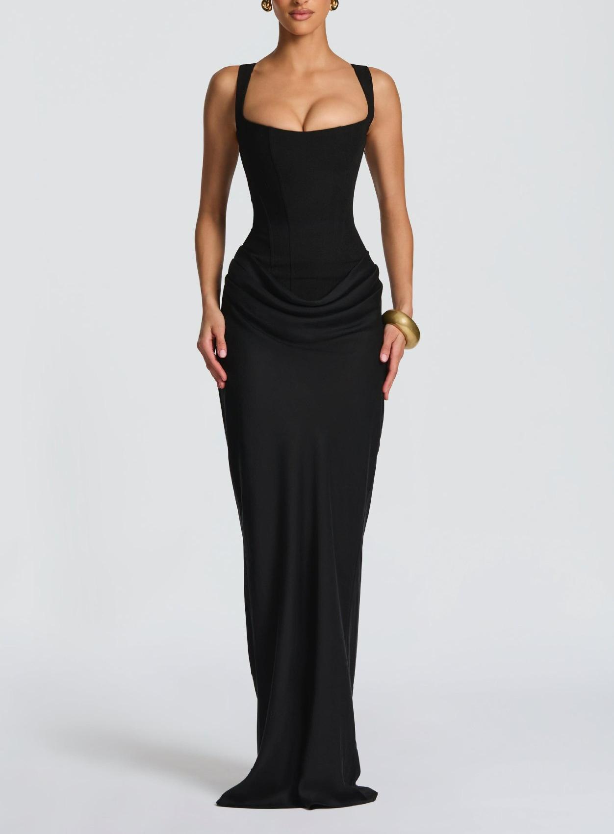 Women's Plus Size Fitted Boned Corset Gown - Polyester Blend Sleeveless Cami Bodycon Maxi Garment, Summer Formal Wear for Dinner, Party Events, Machine Washable (Cold Wash, Line Dry, Normal Type)