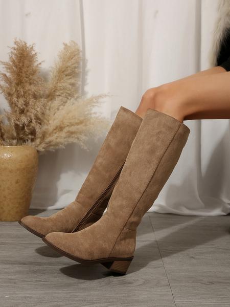 Women's Fashionable Solid Color Zipper Knee Boots, Casual Comfortable Boots for Fall & Winter, Female All-match Trendy Shoes for Daily Wear, Lightweight Boots