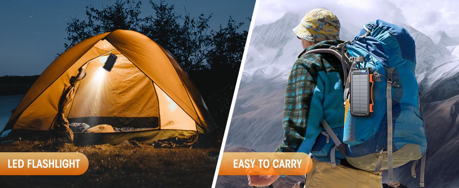 Power-Bank-Solar-Charger 42800mAh Portable Charger External Battery Pack 5V3.1A QC 3.0 Fast Charger with Super Bright Flashlight IP67 Waterproof - Phone