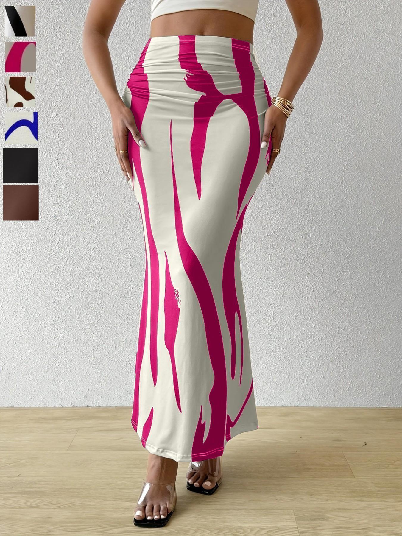 Zebra Stripe High Waist Mermaid Maxi Skirt, Slim-Fitting Sexy Long Skirt for All Seasons, Trendy Casual Wear with Multiple Color Options