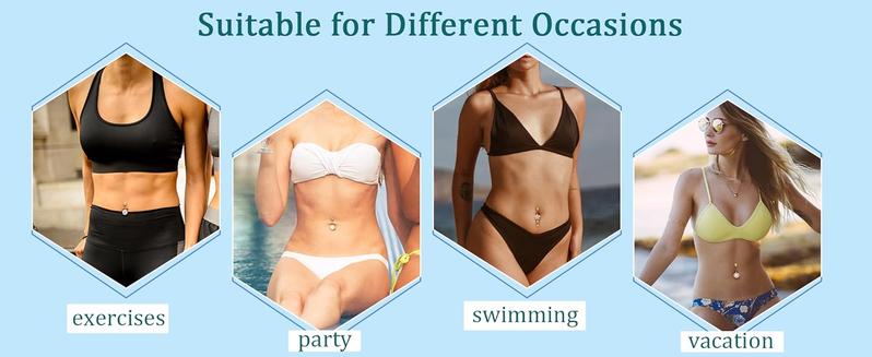 ZELORES 9/10PCS Surgical Stainless Steel Hypoallergenic Belly Button Rings with Extra Replacement Balls, Trendy Dangle Belly Button Piercing Jewelry for Women, 14G - Silver Plated/14K Gold Plated/Rose Gold Plated