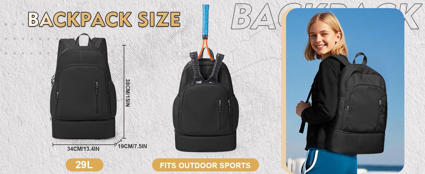 Unisex Adults' Waterproof Sport Backpack for Gym, Travel - Lightweight Fabric, Shoe Compartment, Wet Pocket - Black