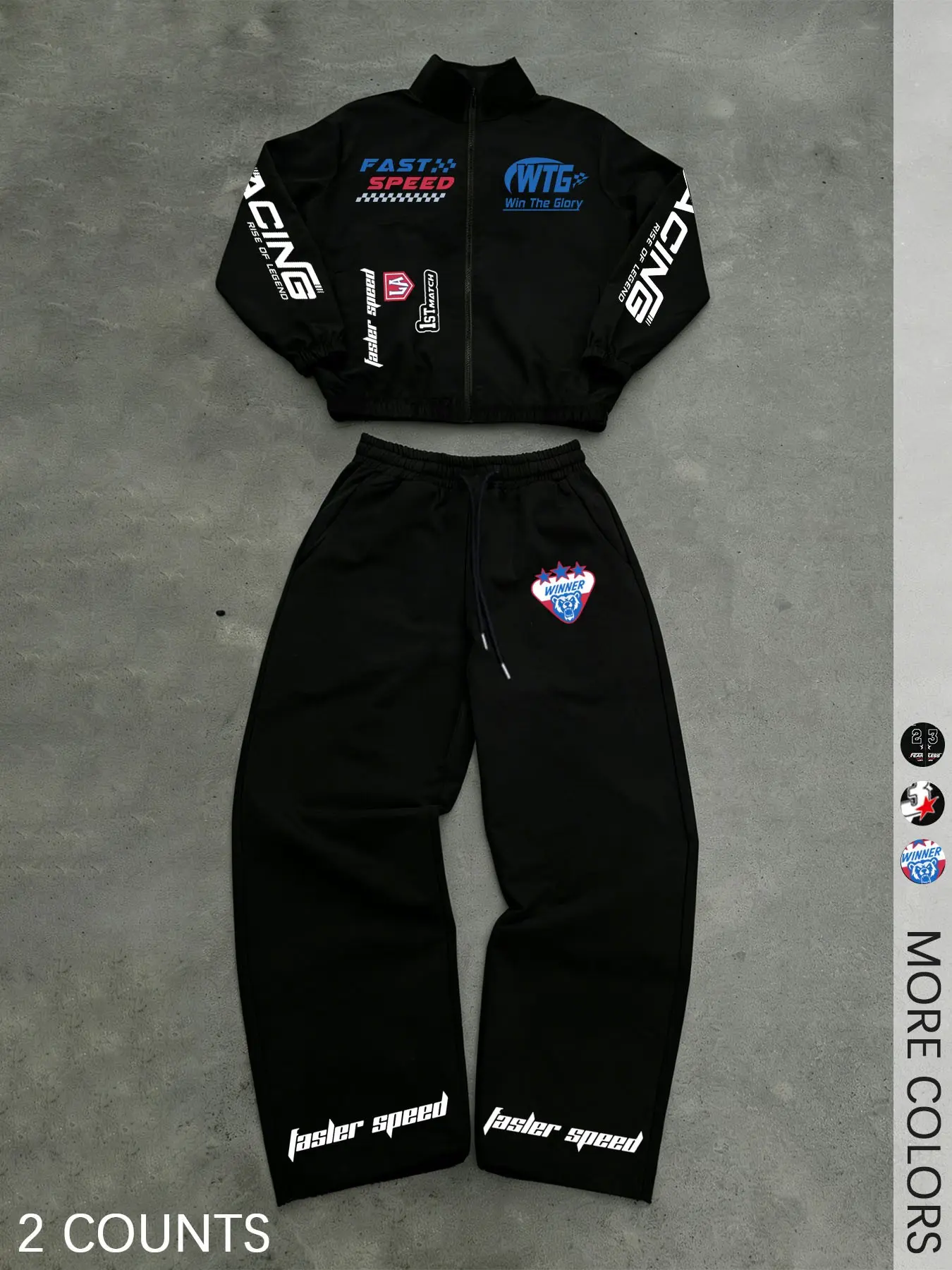 Men's 2‑Piece Tracksuit, Racing‑Inspired Graphic Zip‑Up Jacket & Elastic Drawstring Long Pants, Techwear Street Style, For Gym, Running, Racing Events, Daily Leisure