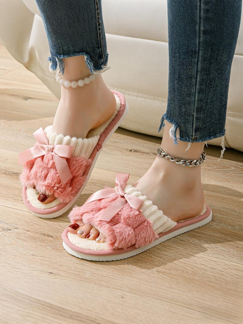 Women's Winter Bowknot Indoor Slippers, Warm Home Use, Living Room Bedroom Shoes, Fashionable Soft Plush Open Toe, Couple Style Women's Winter Bowknot Indoor Slippers, Warm Home Use, Living Room Bedroom Shoes, Fashionable Soft Plush Open Toe, Couple Style
