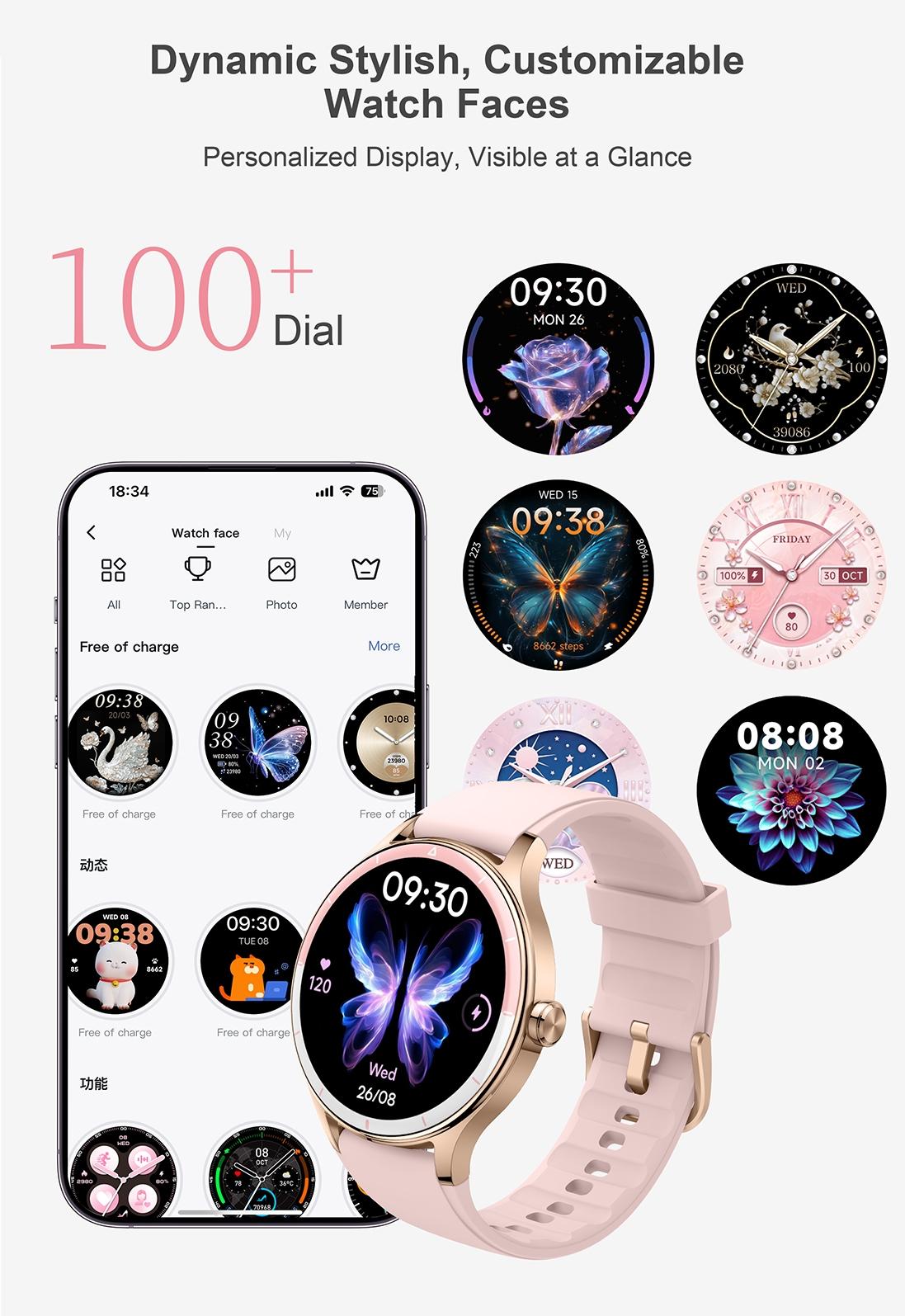 DR06 Stylish Round Smart Watch for Women Slim Versatile Heart Rate Sleep Monitor for Office Commuting Casual Wear