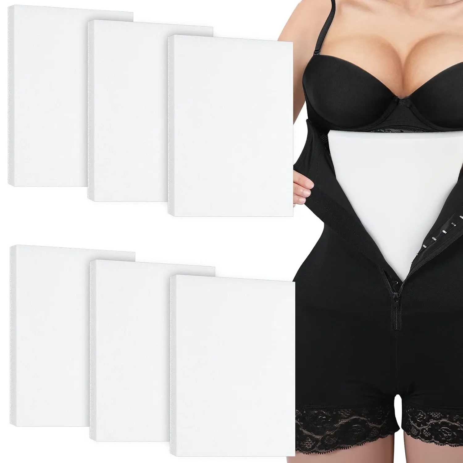 6 Pcs Lipo Foam Board Lipo Foams Post Surgery Abdominal Pads Waist Supports Foam Sheet for Recovery Post Surgery Posts Liposuction Pad Compression Garment, 8 x 11 Inches, White