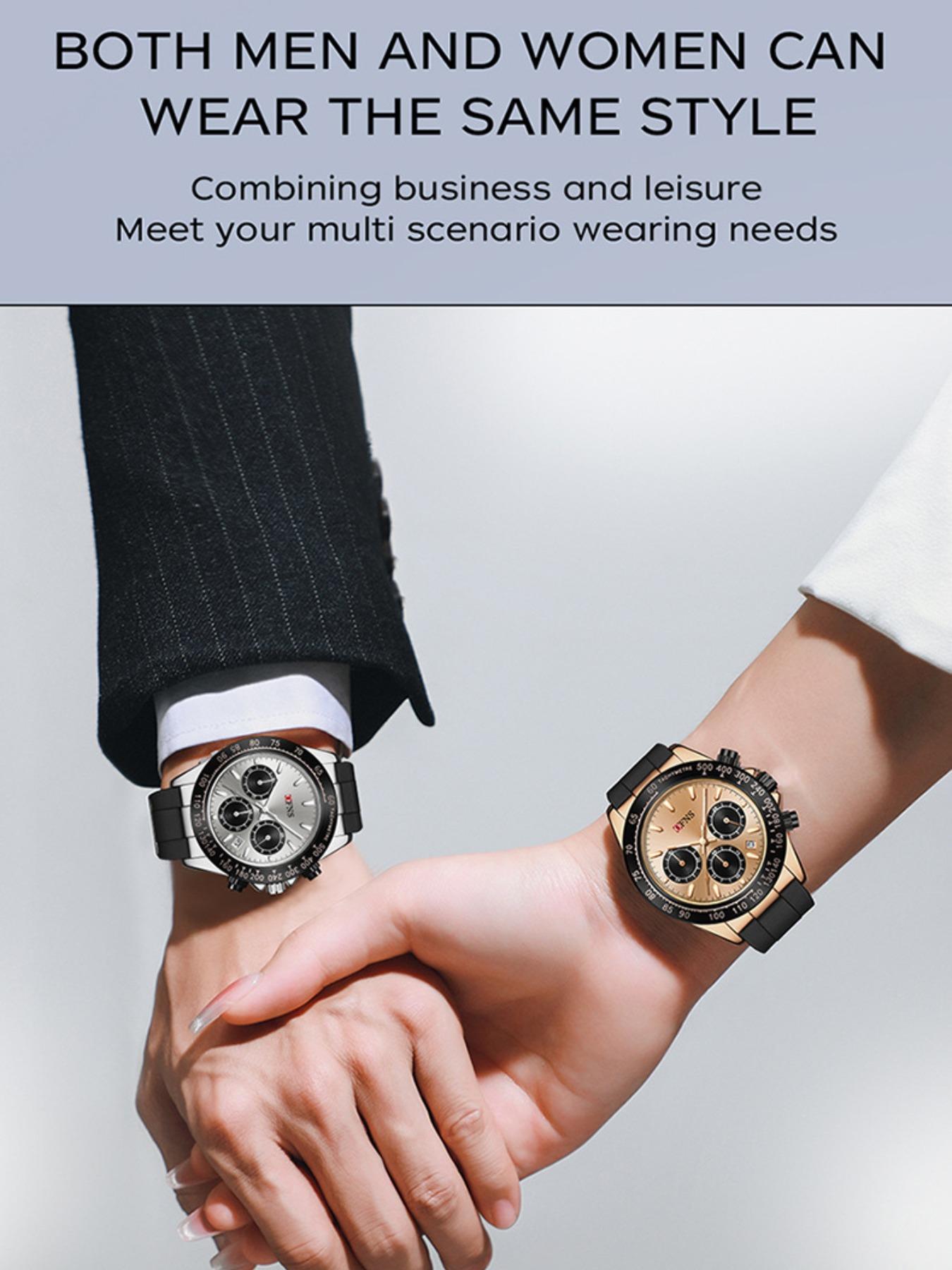 OFNS Quartz Watch, Waterproof Sport Three Eyes Six Hands Calendar, Men's Business Casual Night Light Fashion, Unisex Round Analog Face