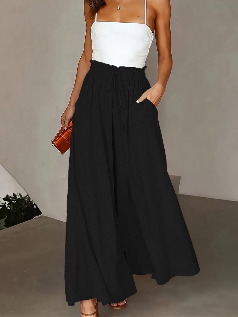 Women's Wide Leg Pants, Casual Loose Fit High Waist Drawstring Palazzo Trousers, All Season Comfortable Design with Pockets