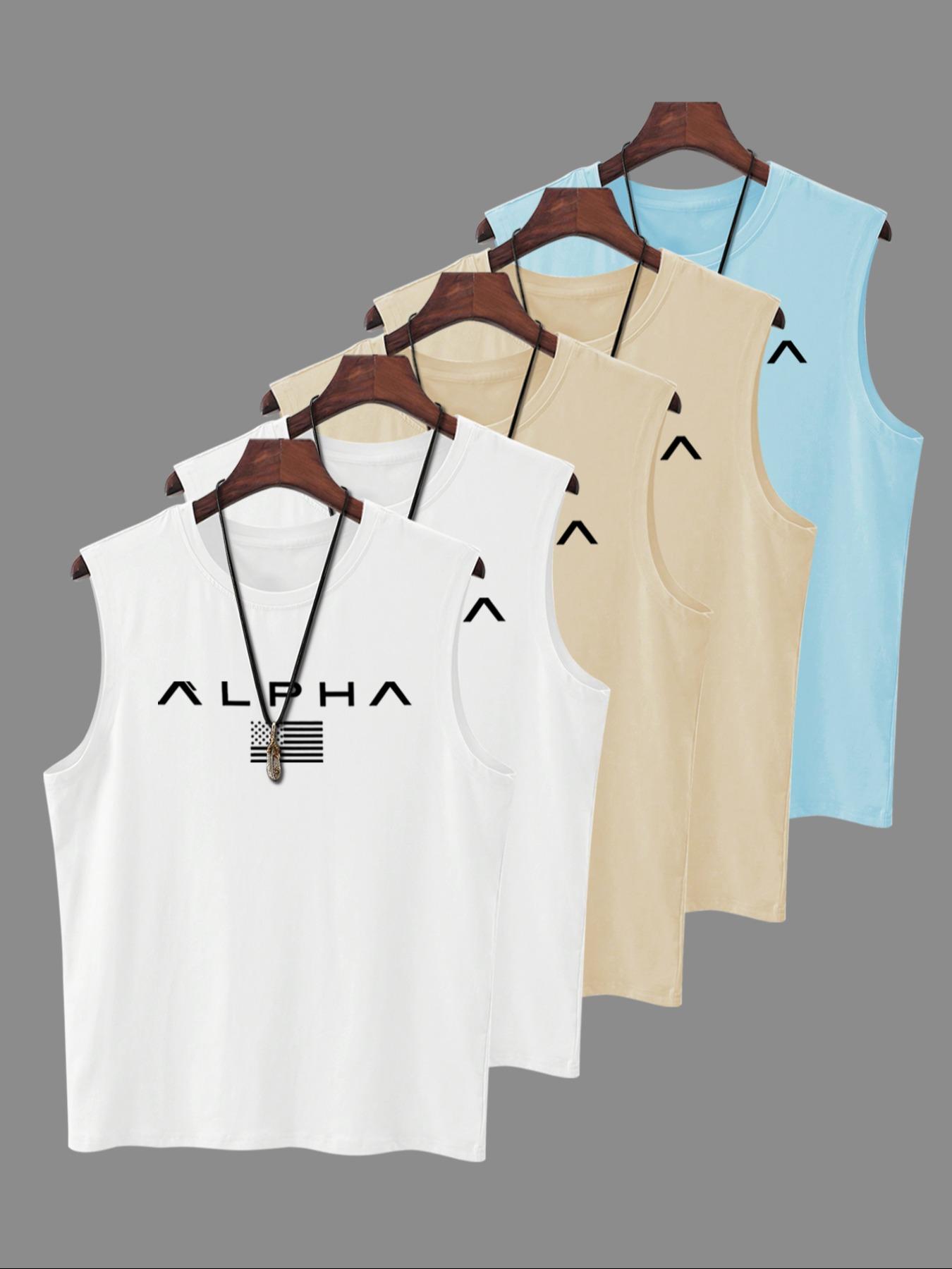 Men's Letter Print Tank Top, Regular Fit Casual Sleeveless Top for Summer, Men's Top for Gym Workout Running, Menswear, Stretch Tank Tops